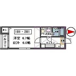 stage中田I 1階1Kの間取り