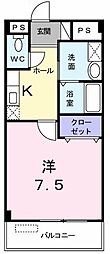 ピースミリオン 2階1Kの間取り
