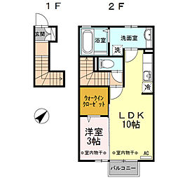 グランツ　A 2階1LDKの間取り