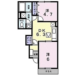 ベル・フィオーレIIＢ 1階2DKの間取り
