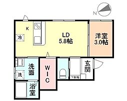 Ｅｌ　ｖｉｔａ鵯島IV 2階1LDKの間取り