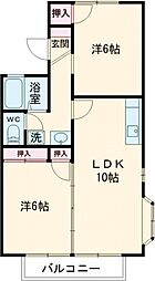 JR豊肥本線 平成駅 徒歩15分の賃貸アパート 2階2LDKの間取り