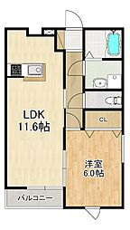 GRACE HIRAYAMA　A棟 1階1LDKの間取り