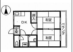 田ノ上パークハイツ 2DKの間取図画像