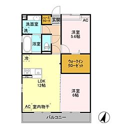 JR両毛線 駒形駅 3.1kmの賃貸アパート 3階2LDKの間取り