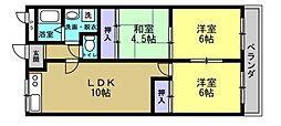 近鉄大阪線 堅下駅 徒歩4分の賃貸マンション 2階3LDKの間取り
