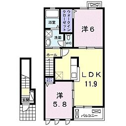 クレールIII　Ｂ 2階2LDKの間取り