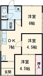 新良借家 1階3DKの間取り