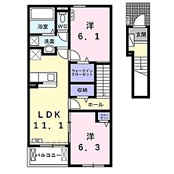 フィオーレ笠木B 2LDKの間取図画像