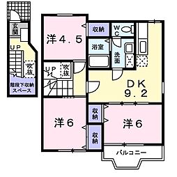 ヴィラグリーンリーフB 3DKの間取図画像