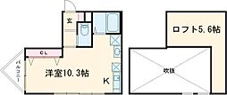 プレステージ番町 2階1Kの間取り