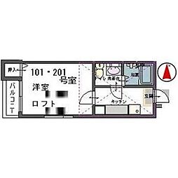 ヴァンベール宮町 1Kの間取図画像