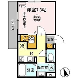 メロディスタ 1階1Kの間取り