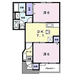 カーサエミネンスI 1階2DKの間取り