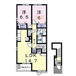 ミューズ林　Ａ 2階2LDKの間取り