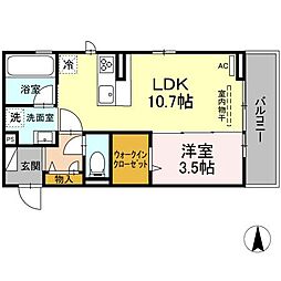 フェリエVI 3階1LDKの間取り