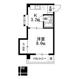 東山レジデンス 1Kの間取図画像