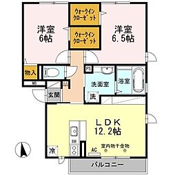 オーベル向中野A 2LDKの間取図画像