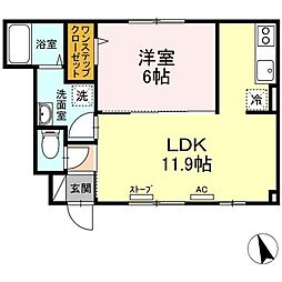 Ｋーｈａｕｓ　Ｂ 1階1LDKの間取り