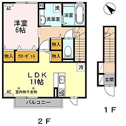 スコヤカパークきのもて 2階1LDKの間取り