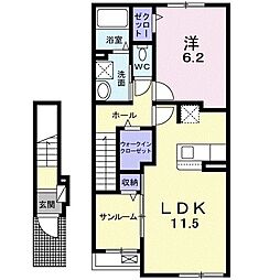 メゾンクレール 2階1LDKの間取り