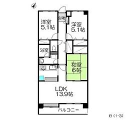 ロイヤルパレス長町南III 1階3LDKの間取り