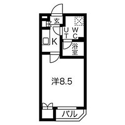 スパシエソリデ目黒 4階1Kの間取り