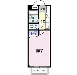 サウスリバー平成 2階1Kの間取り