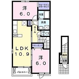 サンハピネスB 2LDKの間取図画像