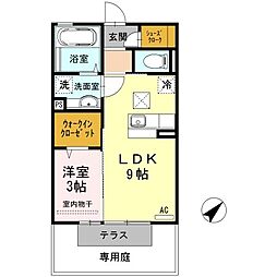 セジュールＧ 1階1LDKの間取り