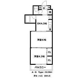 クレスト連坊 2DKの間取図画像