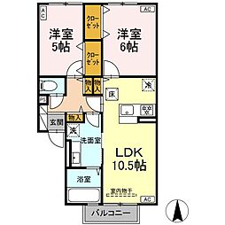 ラ・フェスタ 1階2LDKの間取り