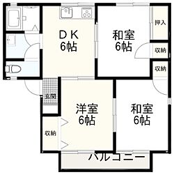 セジュール梅ノ木Ｃ棟 2階3DKの間取り