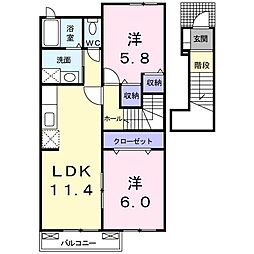 カーサ・セレーノI 2階2LDKの間取り