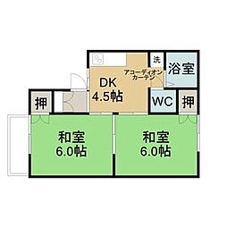 磯村ハイツ 2階2DKの間取り