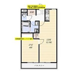 コートまきもり 4階1LDKの間取り