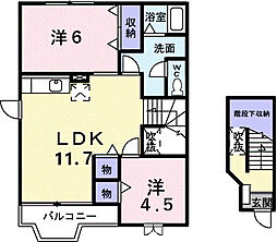 プレイスアイ 2階2LDKの間取り
