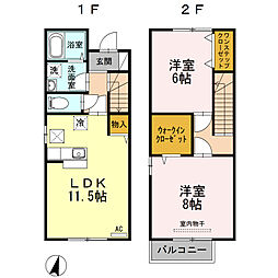 サングリア 1階2LDKの間取り