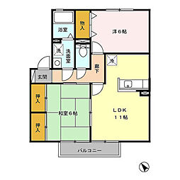 サンフローラ一ツ葉　A棟 2階2LDKの間取り