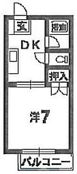 西ハイツ2 1階1DKの間取り