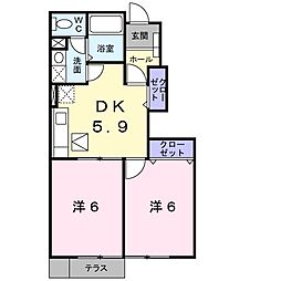 コリーヌ・アンジュB 2DKの間取図画像