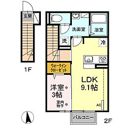 JR東北新幹線 郡山駅 バス15分 小原田二丁目下車 徒歩6分の賃貸アパート 2階1LDKの間取り