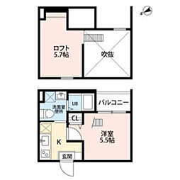 リヴェール鶴里 2階1Kの間取り