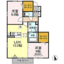 マイ・カーサ　B棟 1階2LDKの間取り