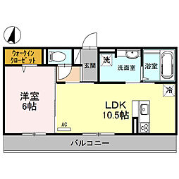 ファミリオール　Ａ棟 2階1LDKの間取り