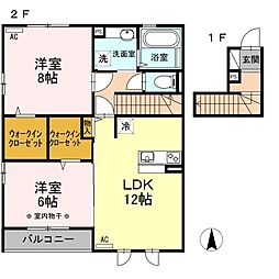 タイニーベル　Ｂ 2階2LDKの間取り