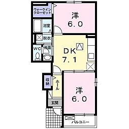 カーサ・フェリーチェ1 2DKの間取図画像