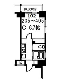スカイコート月島 1Kの間取図画像