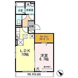 ニューハイツタリカドＥ 1階1LDKの間取り