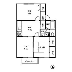レジデンス’95 D棟 2階3DKの間取り